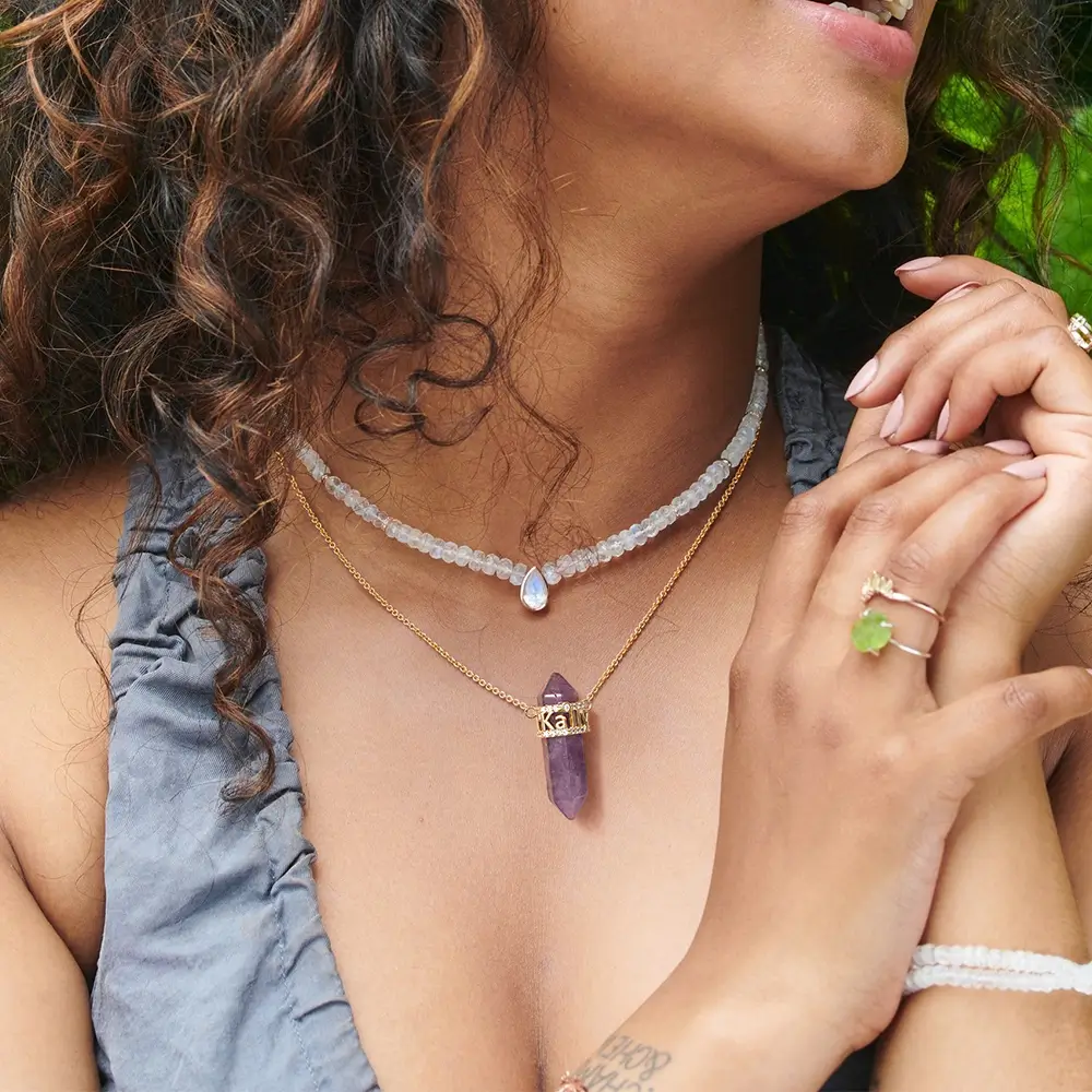 Light Amethyst Crystal Necklace With Name