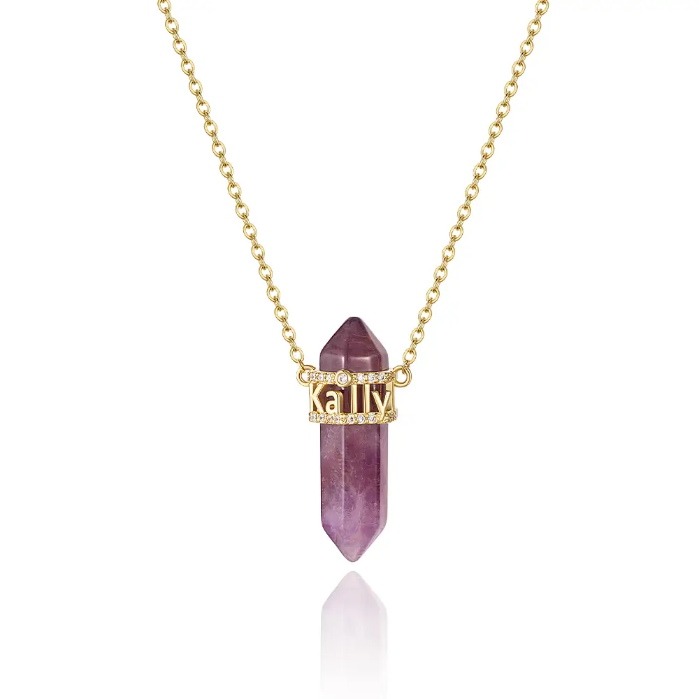 Light Amethyst Crystal Necklace With Name