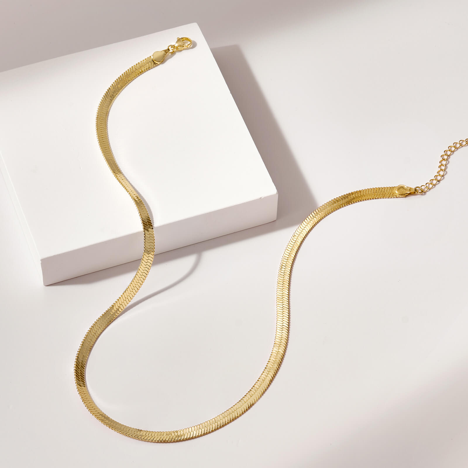 5mm 14K Gold Plated Herringbone Snake Necklace 