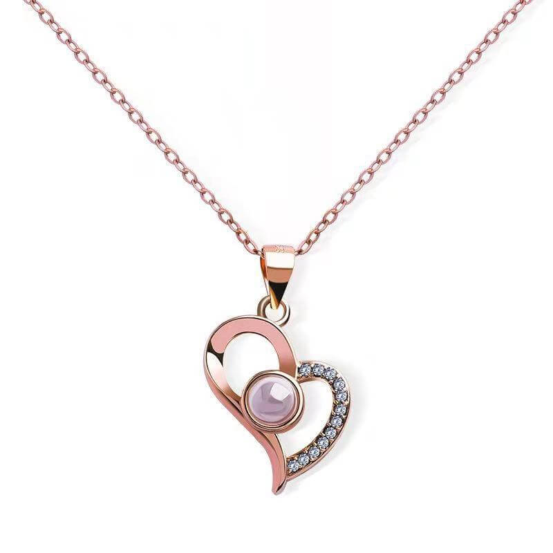 Custom Peach Heart Photo Projection Necklace
