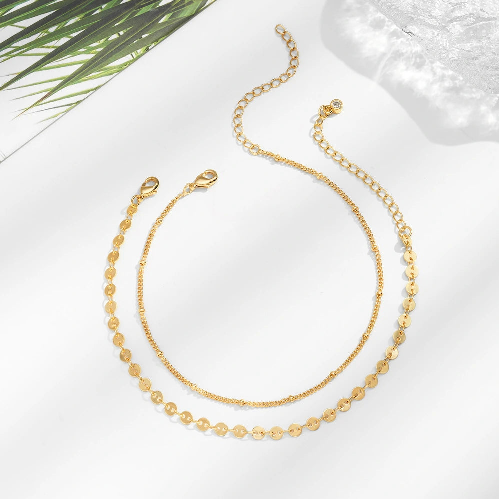 Sequin Anklet With Chain Bead Anklet