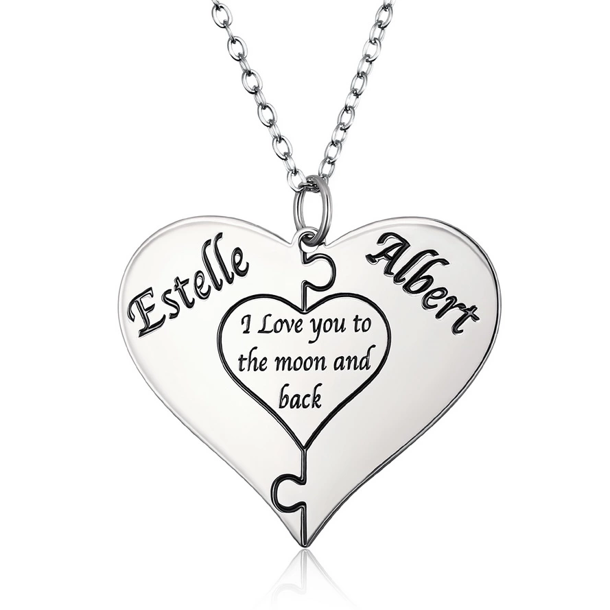  Personalized Heart Puzzle Necklace, 1-7Name Custom Gold