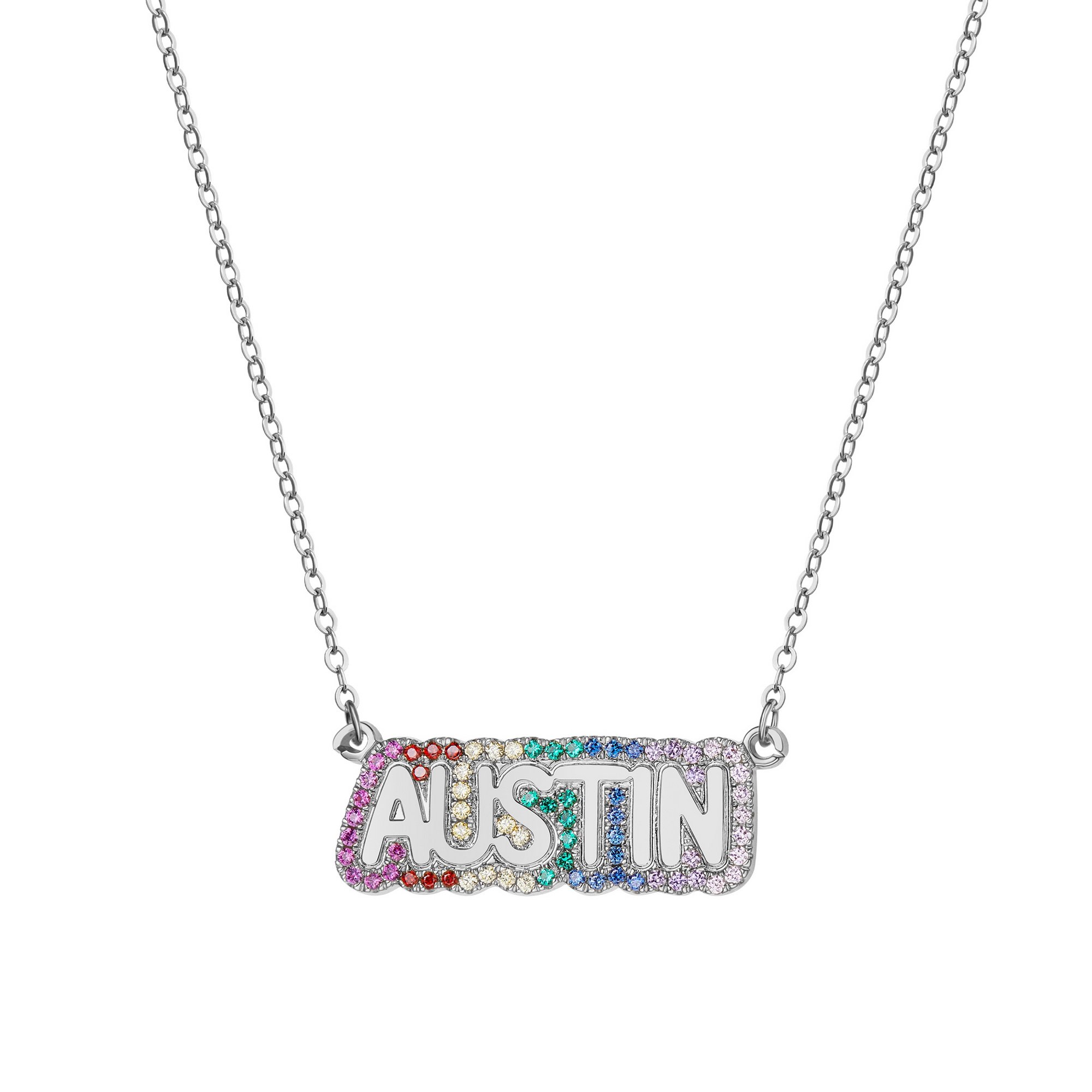 Large Bubble Name Necklace with Rainbow Outline