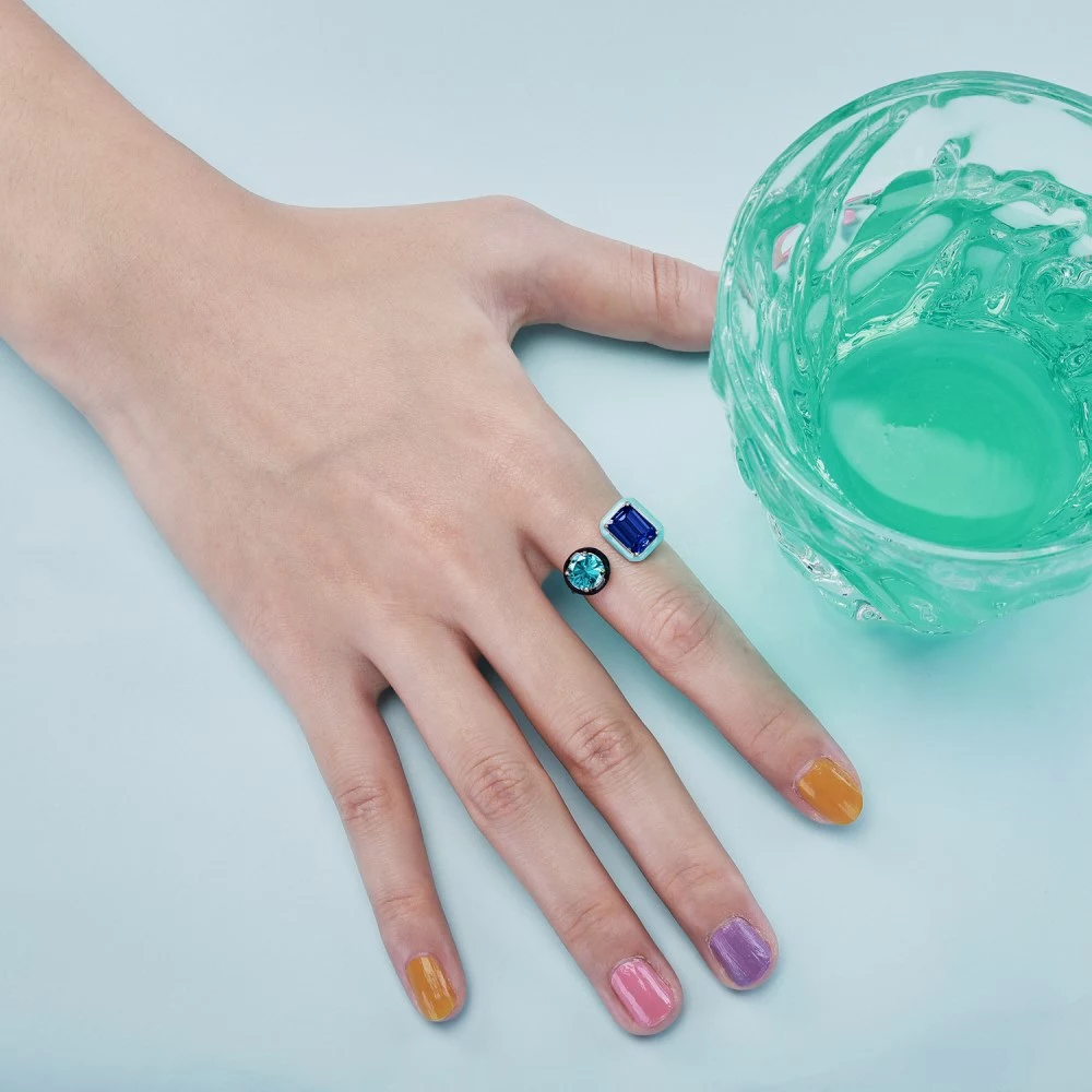 Handmade Enamel Colorful Rectangle Open Ring 