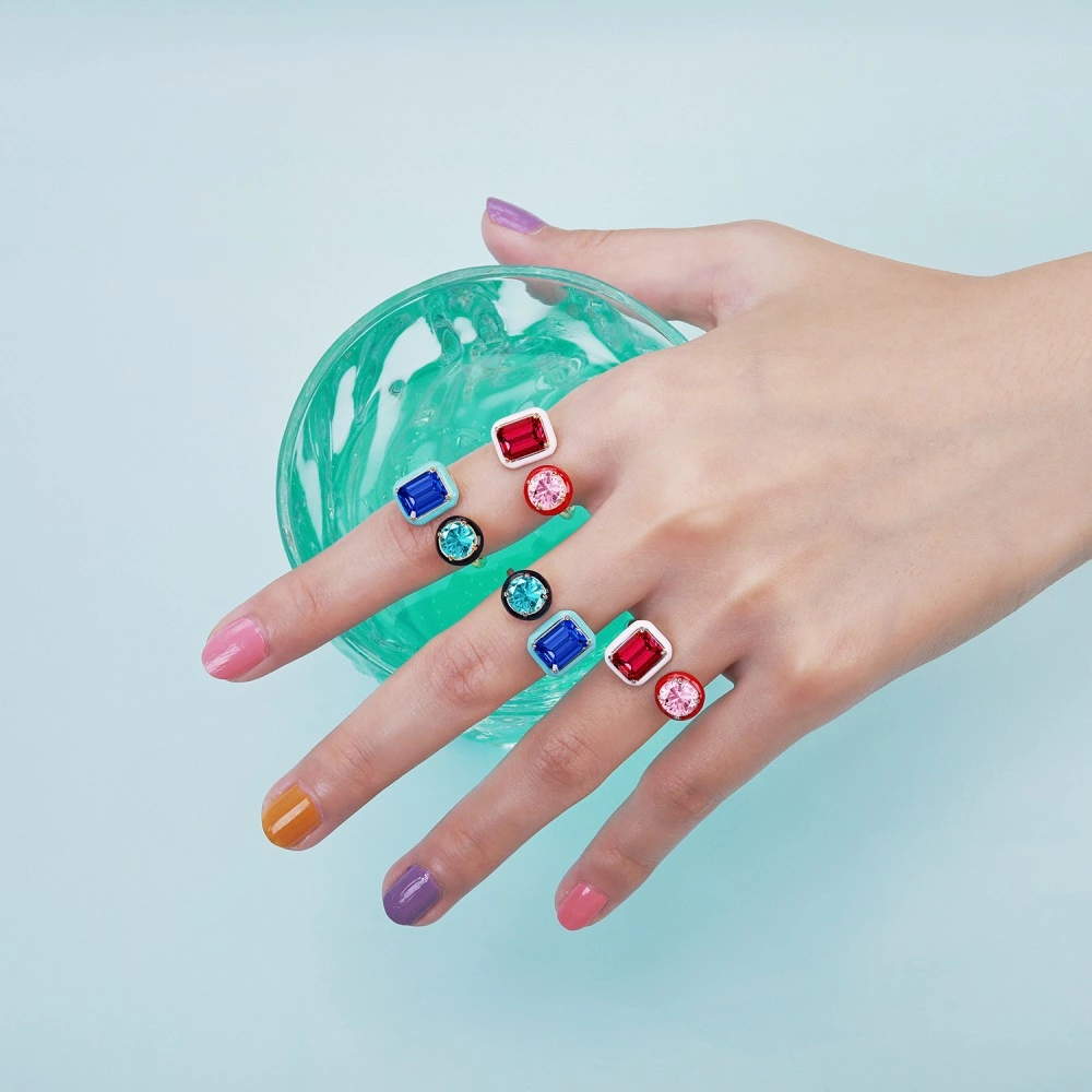 Handmade Enamel Colorful Rectangle Open Ring 