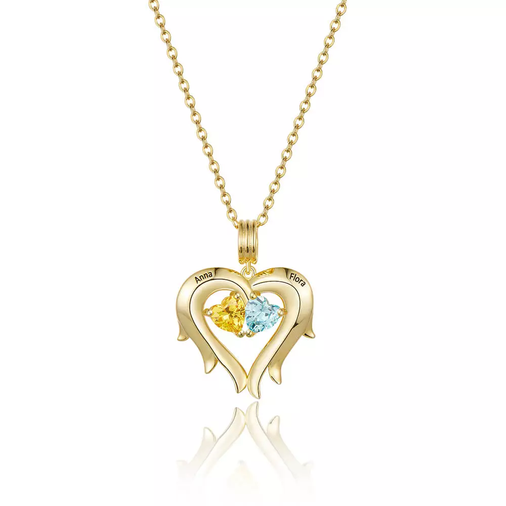Personalized Flower Blossom Heart Necklace with Birthstones