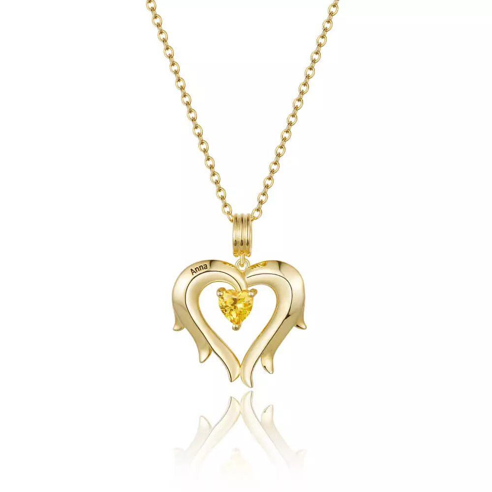 Personalized Flower Blossom Heart Necklace with Birthstones