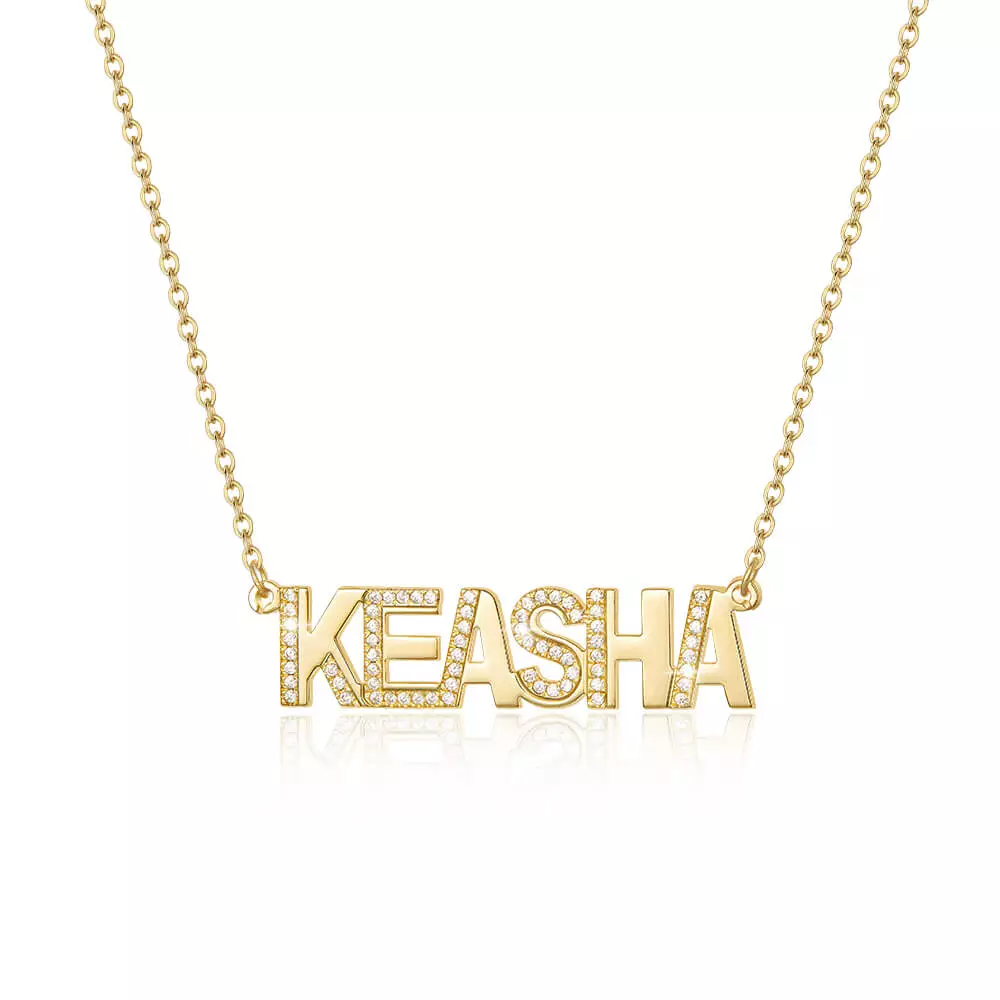 Shining Detail Retro Fluted Name Necklace