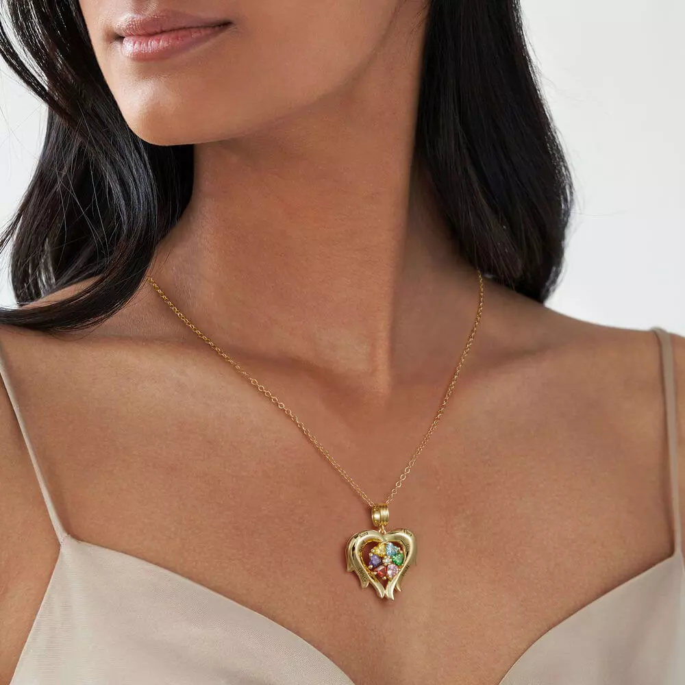 Personalized Flower Blossom Heart Necklace with Birthstones