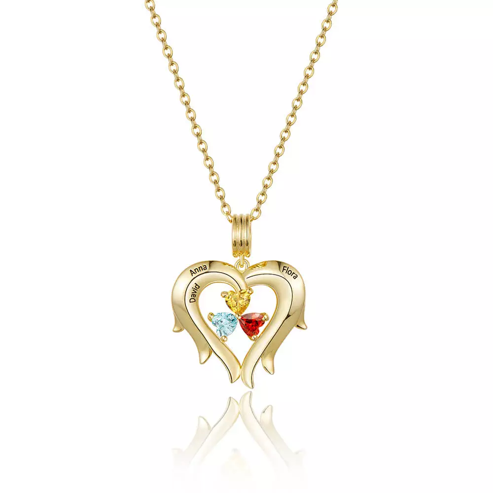 Personalized Flower Blossom Heart Necklace with Birthstones