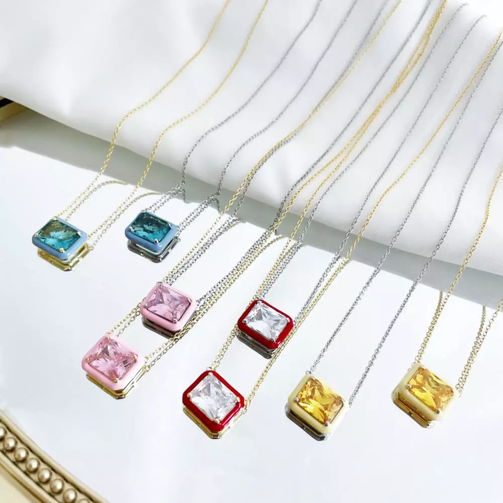 Enamel Candy Color Rectangle Necklace