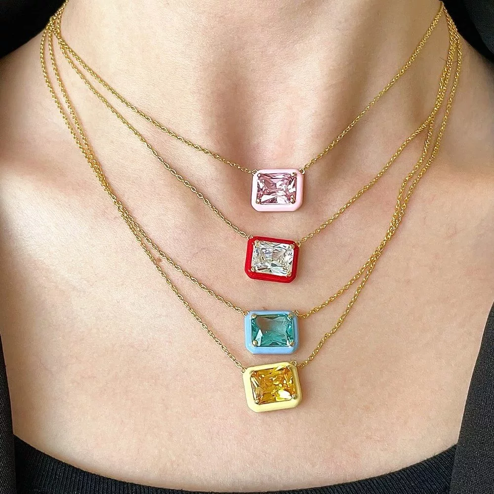 Enamel Candy Color Rectangle Necklace