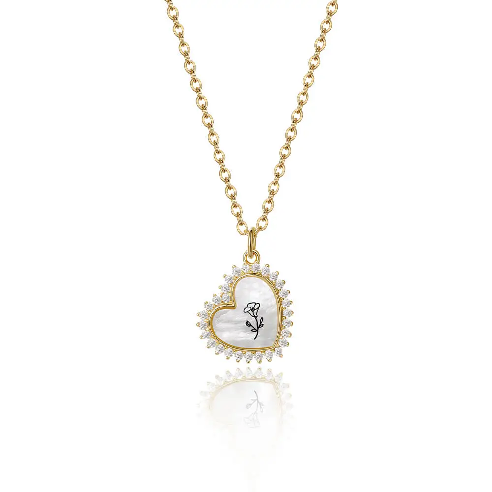 Joycenamenecklace Custom Birth Flower Diamond Heart Necklace