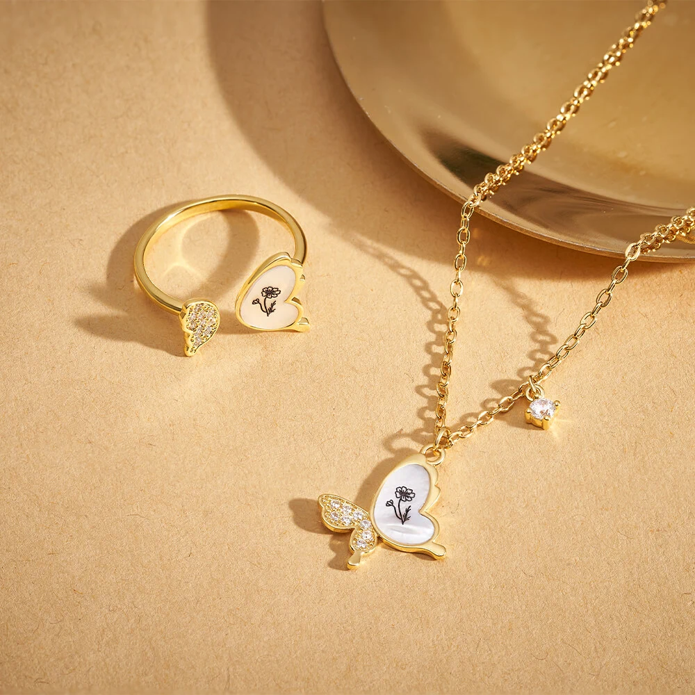  Joycenamenecklace Custom Birth Flower Butterfly Necklace