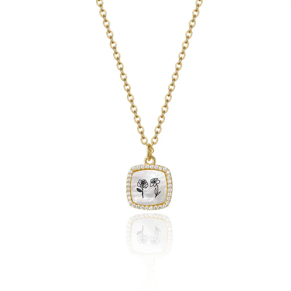 Joycenamenecklace Gold Birth Flower Necklace with Diamonds