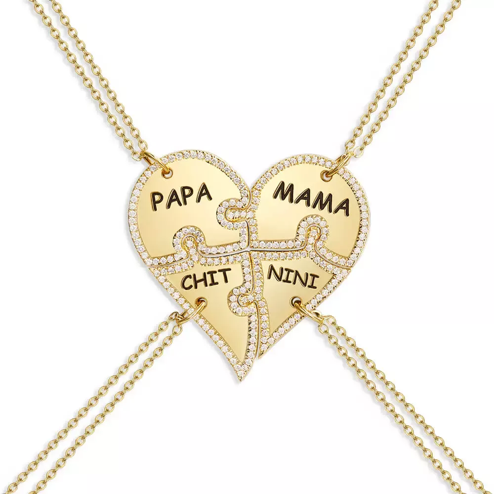 Custom Family Heart Puzzle Name Necklace 