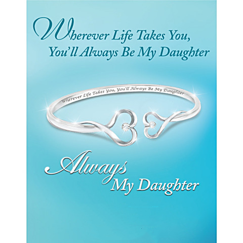 Always My Daughter Engraved Heart-Shaped Bracelet in Sterling Silver