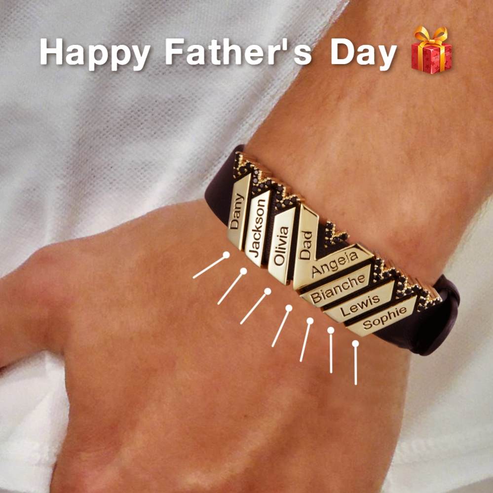 Personalized Mens Name Leather Bracelets Adjustable With 1-8 Beads