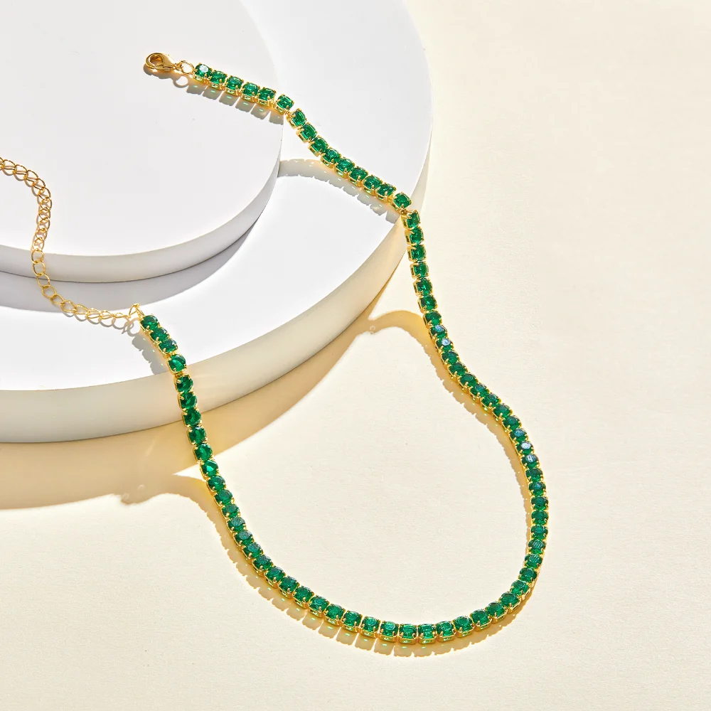 Green Square Tennis Necklace