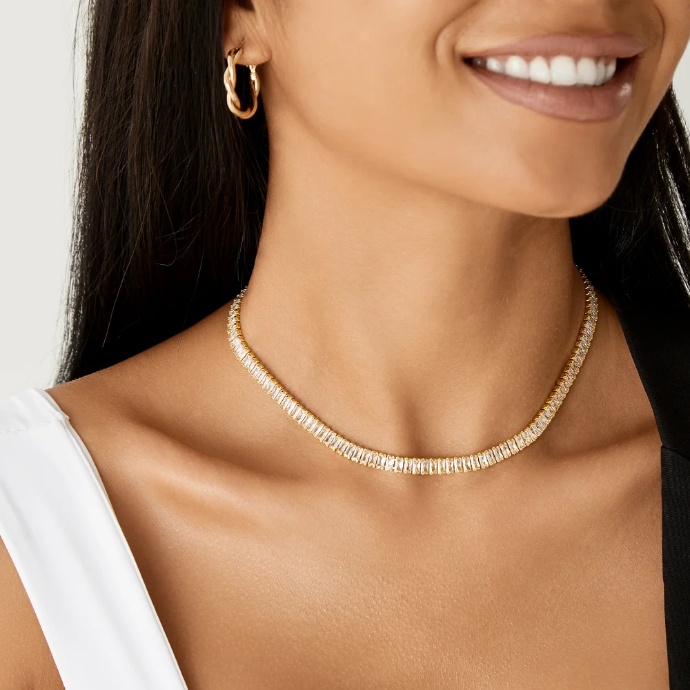 White Baguette Tennis Necklace