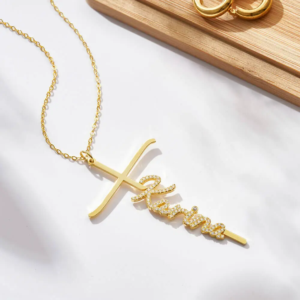 Custom Sparkling Cross Name Necklace