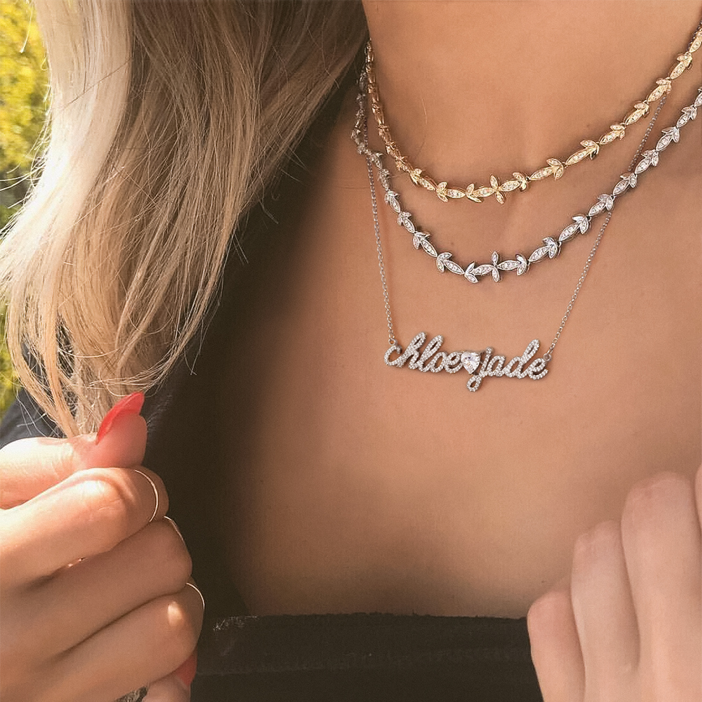 Couple Custom Diamond Name Necklace with Sweet Heart
