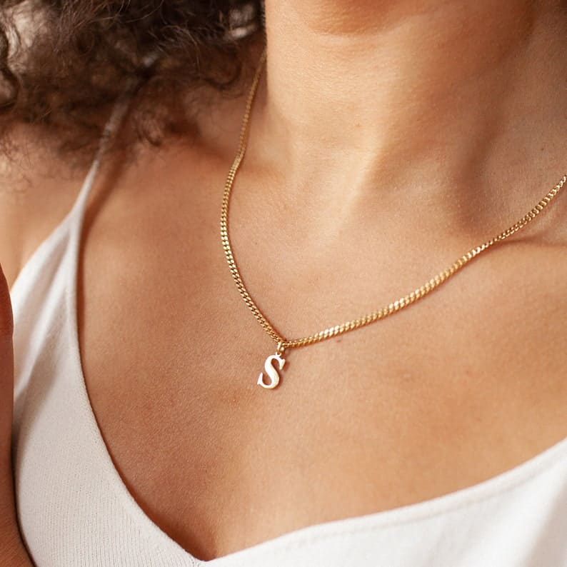 Curb Chain Gold Initial Charm Necklace