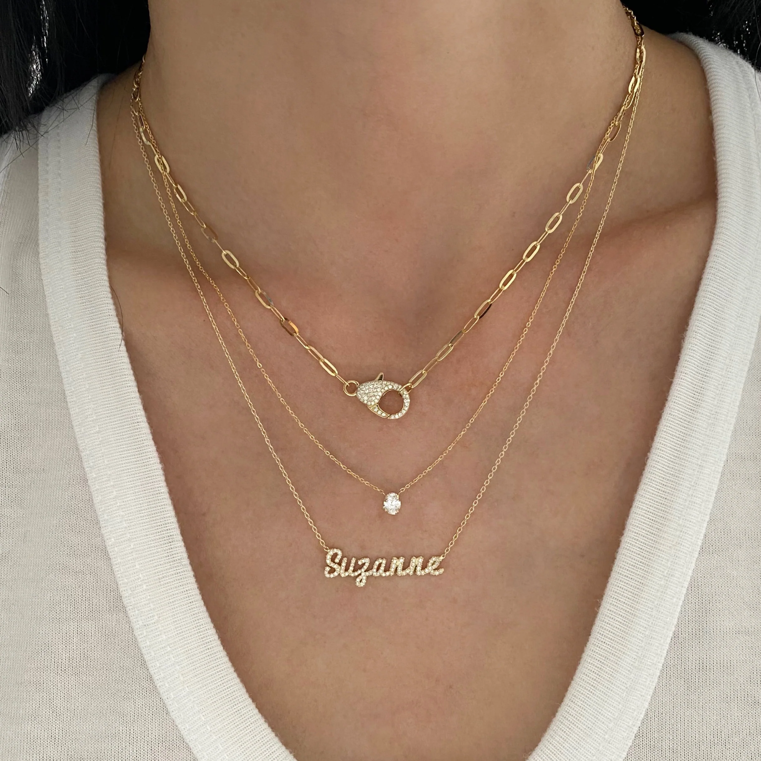 "Lobster Clasp" Round Cut Chain Link Sterling Silver Necklace