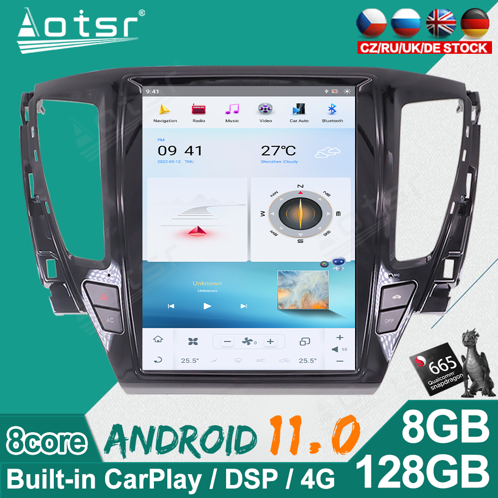 12.1" Vertical Screen Android 11.0  Car Radio For Mitsubishi Pajero Sport 2016-2018 GPS Navigation Tesla Car Multimedia Head Unit