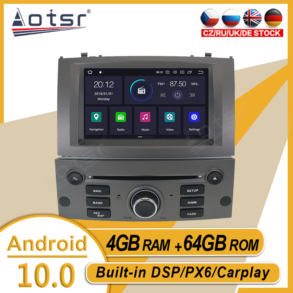4+64G For Peugeot 407 2004 2005 2006 - 2009 Car Stereo Multimedia Player Android GPS Navi Auto Audio Radio Carplay PX6 Head Unit