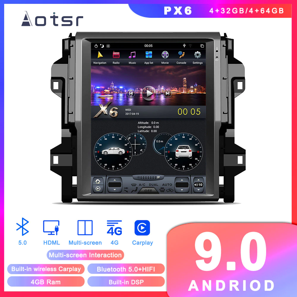 Android 9.0 Tesla style GPS navigation for Toyota Fortuner 4 Runner 2016-2018 Car auto radio stereo Multimedia player Head Unit