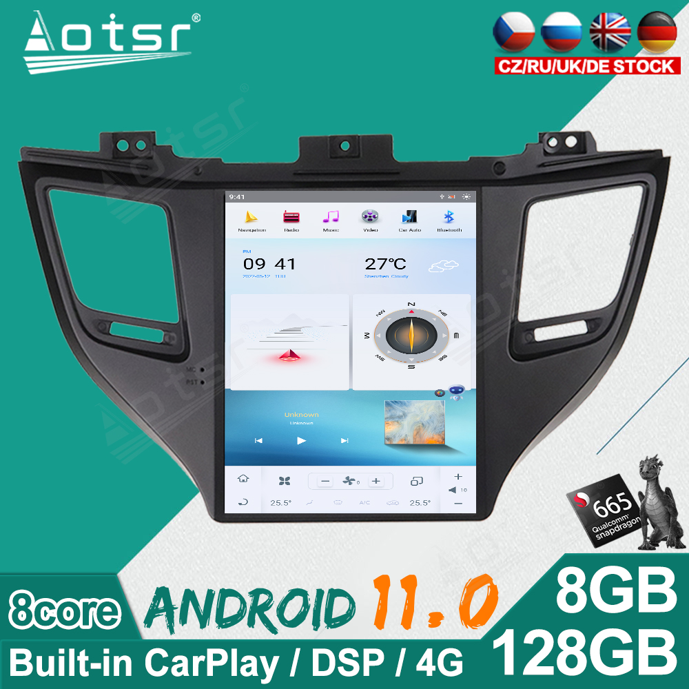 Android 11.0 Multimedia Player with GPS Navigation Stereo Main Unit DSP Carplay For Hyundai Tuscon 2015-2019