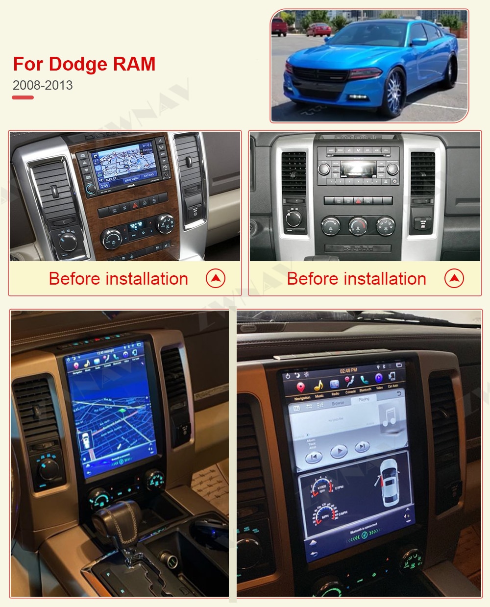 Tesla Style For Dodge RAM 1500 2500 2008 2009 2010 2011 2012 2013 2014 2015 2016 2017 2018 2019 Android GPS Audio Radio Receiver-Aotsr official website