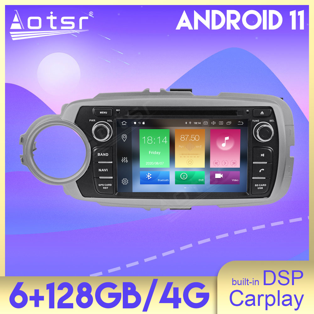 6+128GB Android Auto Stereo DSP Carplay For Toyota Yaris 2012 2013 2014 2015 Multimedia Car Radio Player GPS Navigation Head Unit