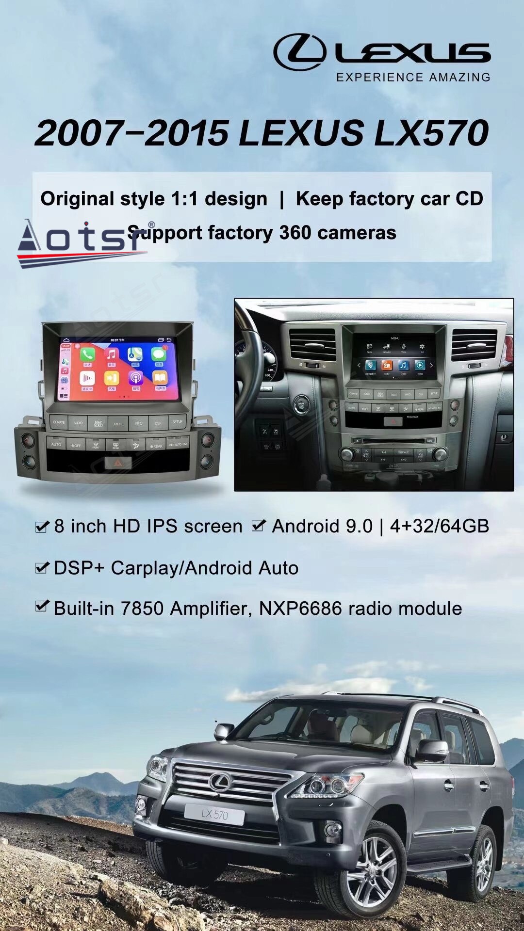 64G For Lexus LX570 2007 - 2015 Android 10 Car Multimedia Auto Audio Radio Player Stereo GPS Navigation Head Unit 1 Din Carplay-Aotsr official website