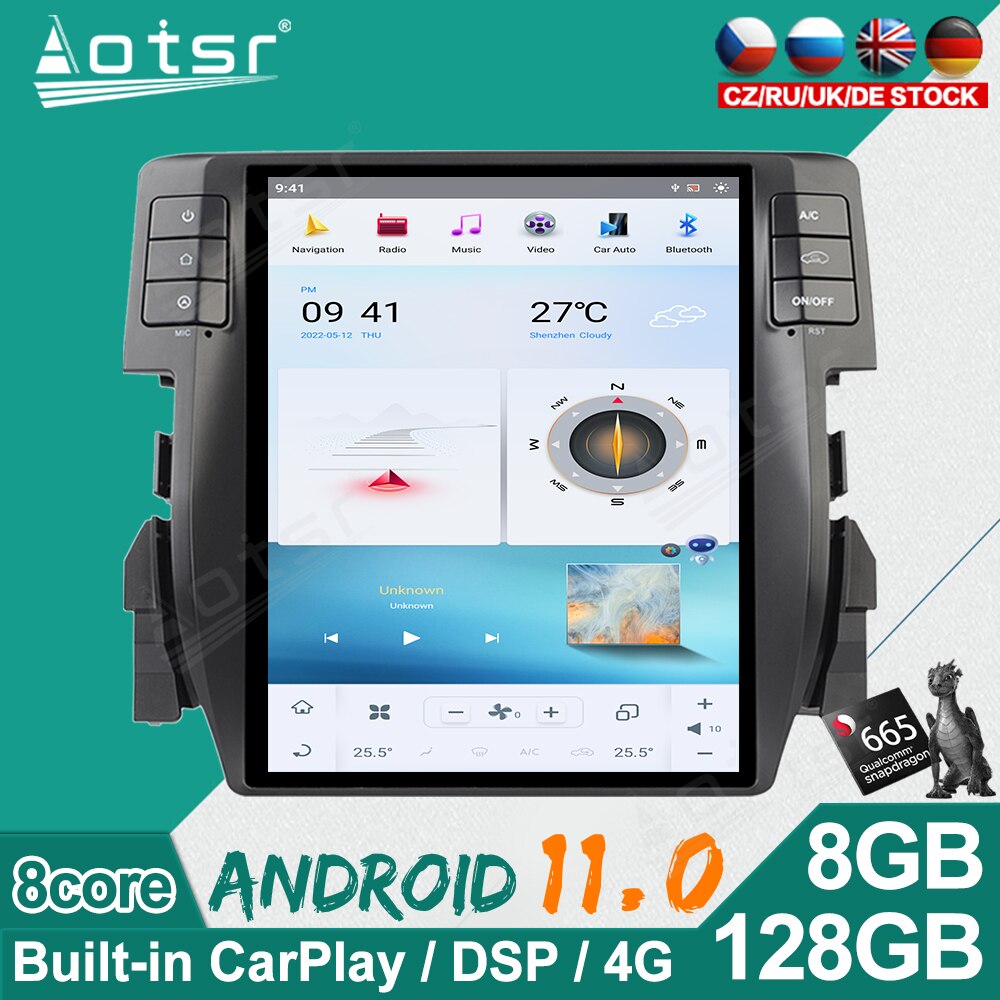2 din Android 12.0 Qualcomm Snapdragon 665 Car Radio For Honda Civic 2016 - 2019 GPS Navigation DVD Multimedia Player Head Unit-Aotsr official website