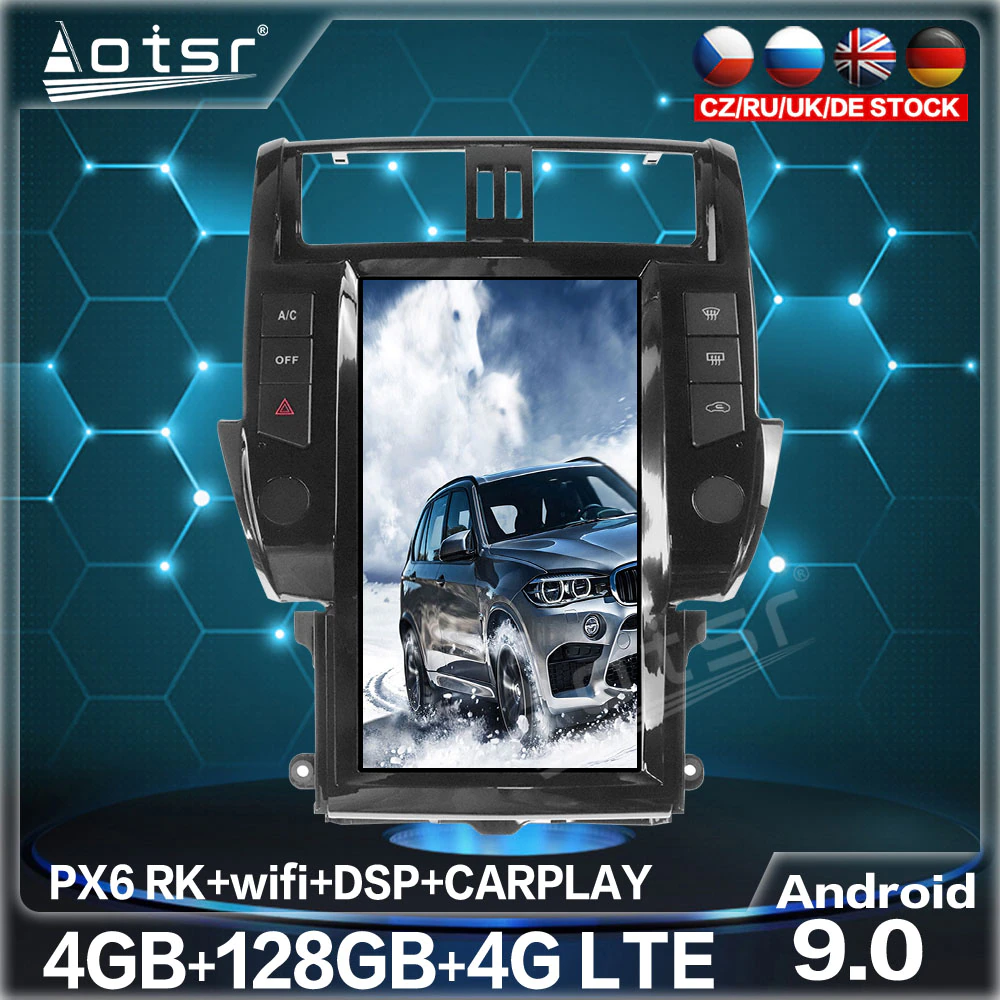 128GB For Toyota Land Cruiser Prado 150 2010-2017 Tesla Big Screen Android 9 Car Radio Multimedia DVD Player GPS Navigation Unit