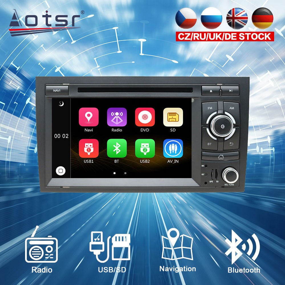 For AUDI A4 2002 - 2008  Wince 6.0 CD DVD Player Single DIN 7 Inch GPS Navigation Player BT in-Dash Radio Steering Wheel Control-Aotsr official website
