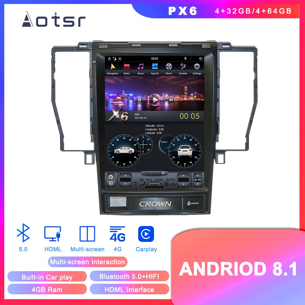 Android 8.1 Tesla style DVD multimedia player GPS navigation for Toyota Crown 2005-2009 12th car radio player Auto stereo unit