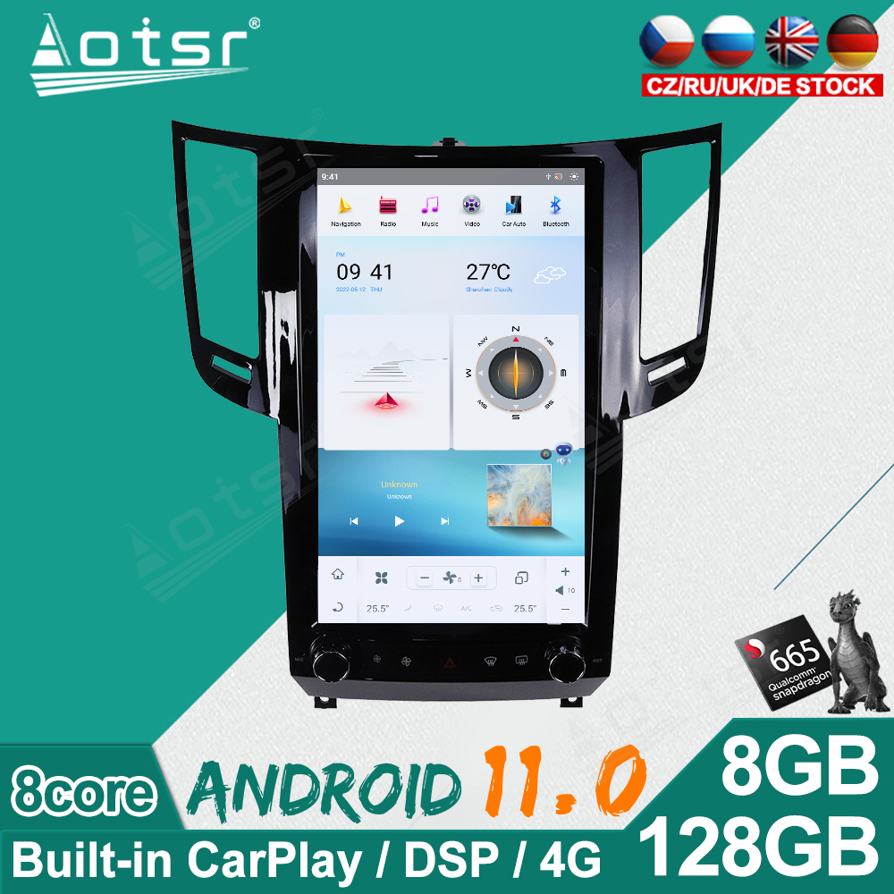 128G Car Radio Android For Infiniti FX FX25 FX35 FX37 2009-2013 Qx70 2013-2016 Tesla Style Screen GPS PX6 Multimedia Video Player Head Unit-Aotsr official website