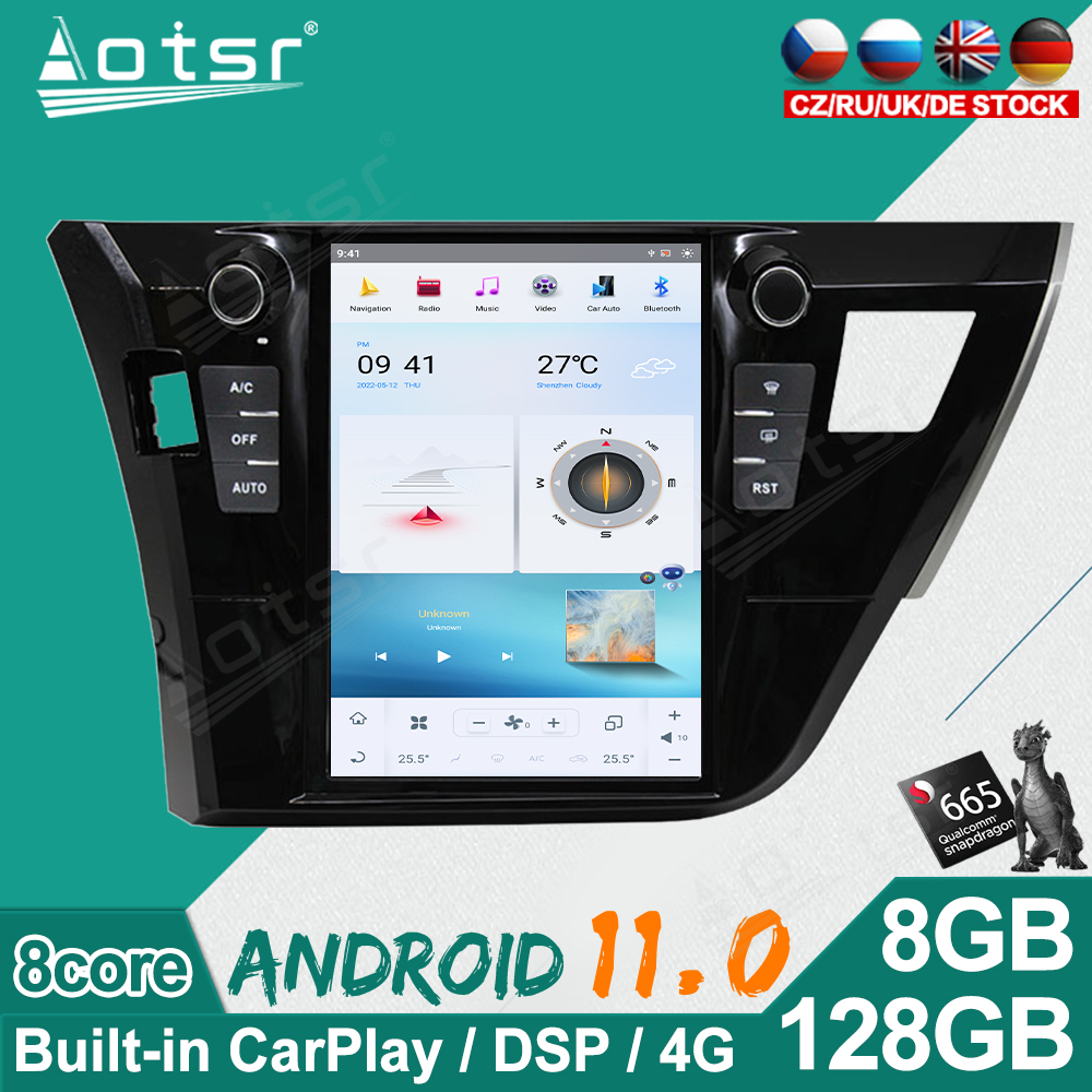 128G Android 11 For Toyota Corolla 2014-2016 Tesla  Screen Car Radio GPS Navigation Multimedia Player Head Unit