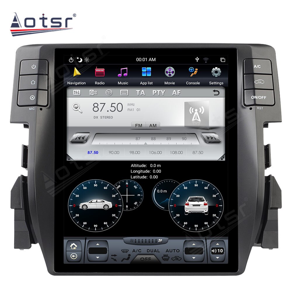 [PX6 Six-Core]128GB Tesla Vertical Big Screen GPS Navigaiton For Honda Civic 2016 - 2019 Car Radio Tape Recorder Multimedia DVD Video Player-Aotsr official website