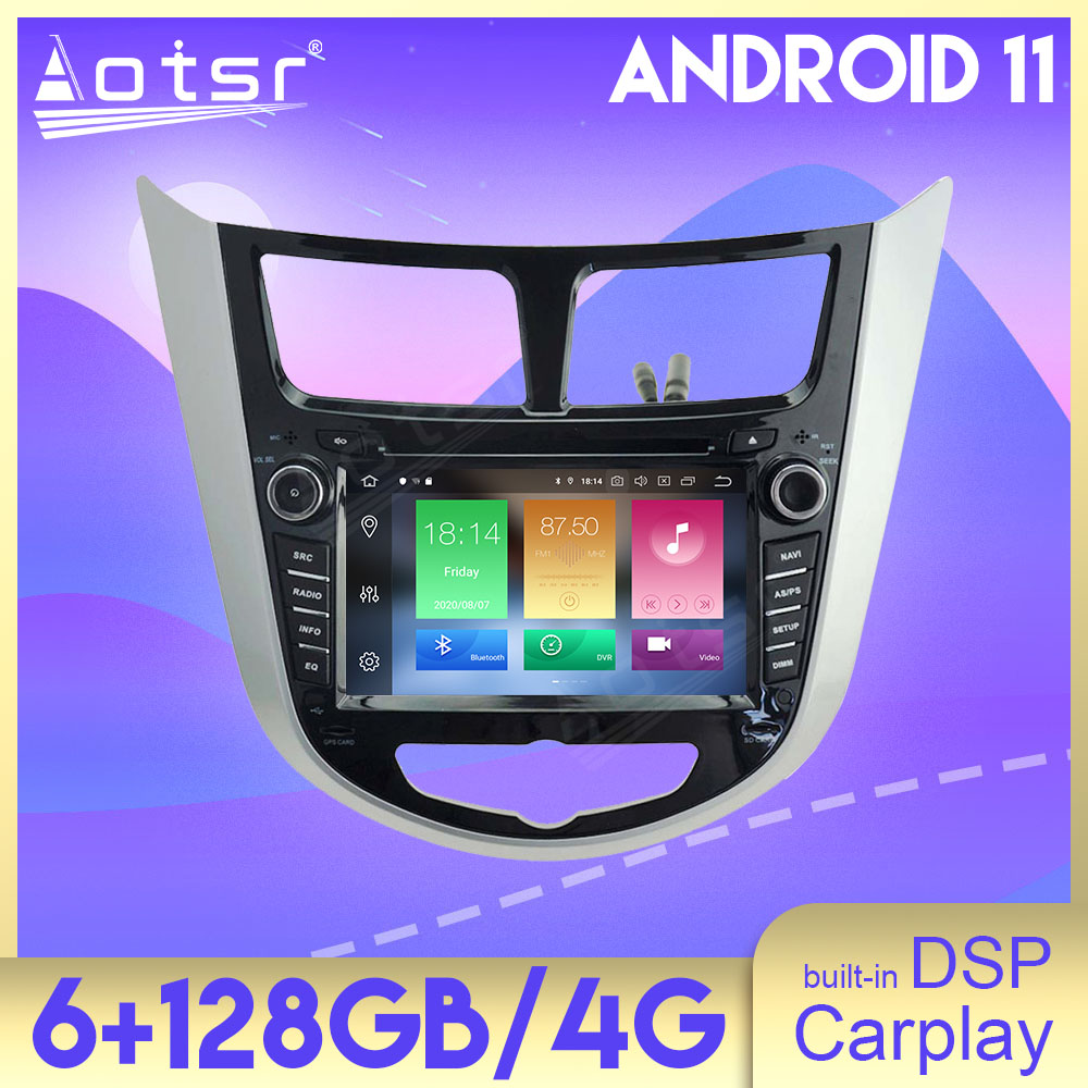 Android 11 Auto Stereo 6+128GB DSP Carplay GPS Navigation For HYUNDAI VERNA 2011 2012 2013 2014 2015 2016 Multimedia Car Radio Player Head Unit