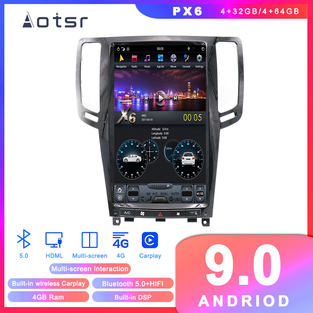 [PX6 Six-Core] Tesla styel Android 9.0 Car DVD player GPS Navigation For Infiniti G37/G25/G35 2007-2013 Car Auto radio Coche Multimedia player-Aotsr official website