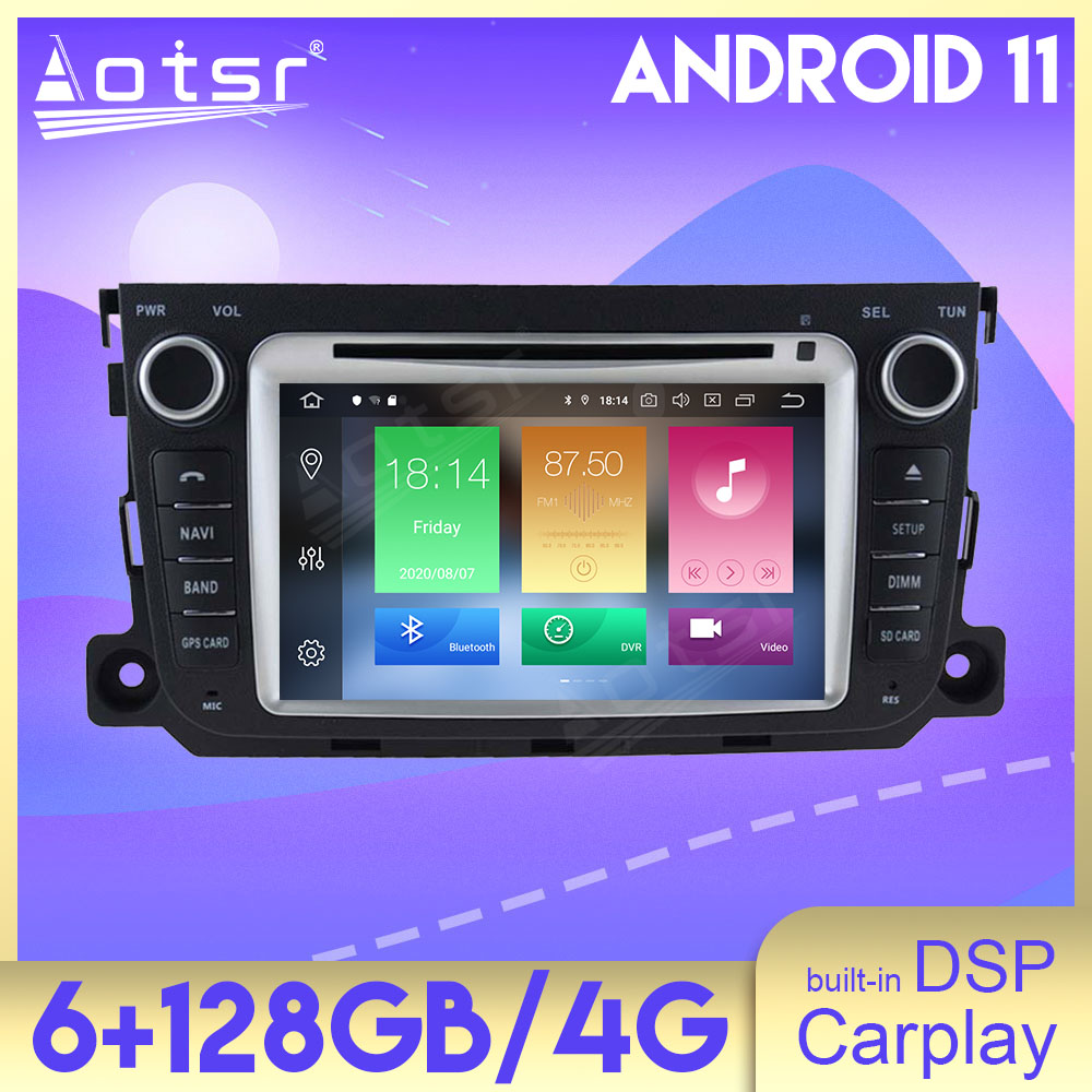 Android 11.0  Multimedia Player 128G For Benz Smart 2013 with GPS navigation suitable for Mercedes Benz stereo main unit DSP Carplay 