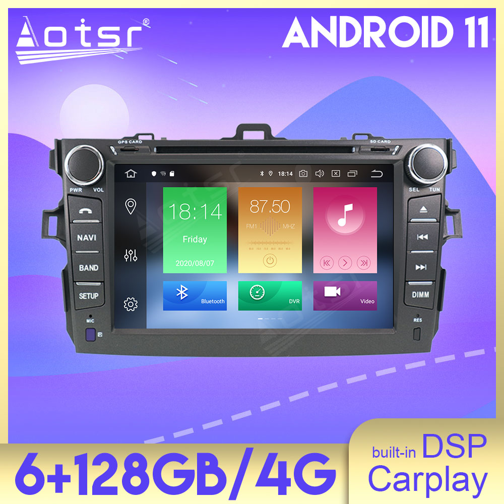 6+128GB Android 11 Auto Stereo DSP Carplay For Toyota Corolla 2007 2008 2009 2010 2011 2012 2013 Multimedia Car Radio Player GPS Navigation Head Unit