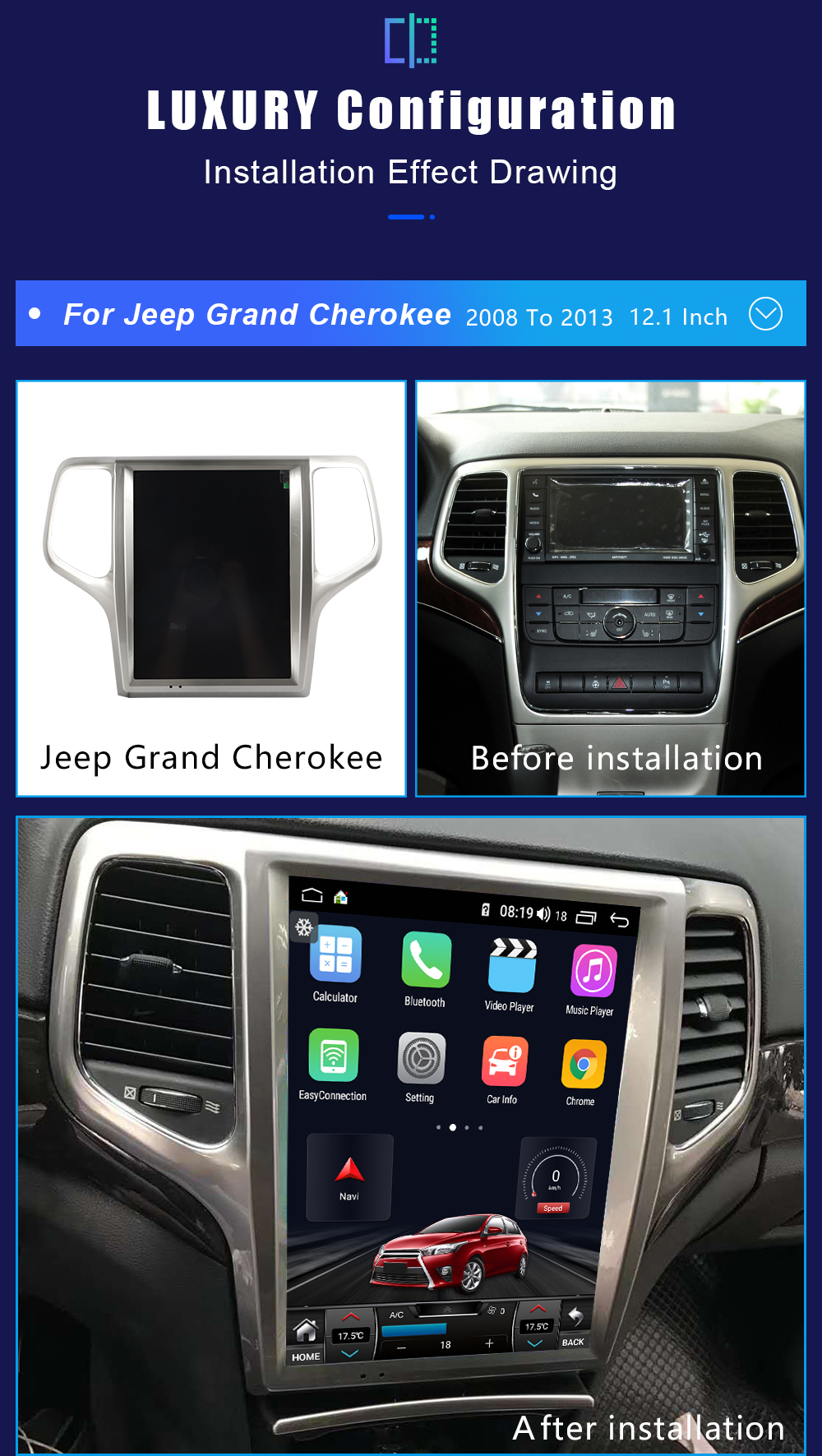 Android 11.0 multimedia player with GPS navigation stereo main unit DSP Carplay 6GB + 128GB suitable for Jeep 08-13 Grand Cherokee-Aotsr official website