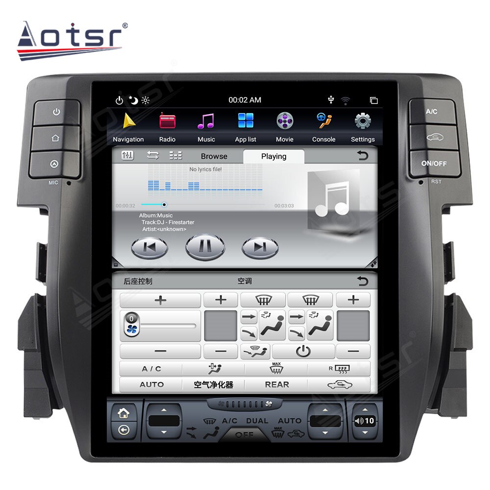 [PX6 Six-Core]128GB Tesla Vertical Big Screen GPS Navigaiton For Honda Civic 2016 - 2019 Car Radio Tape Recorder Multimedia DVD Video Player-Aotsr official website