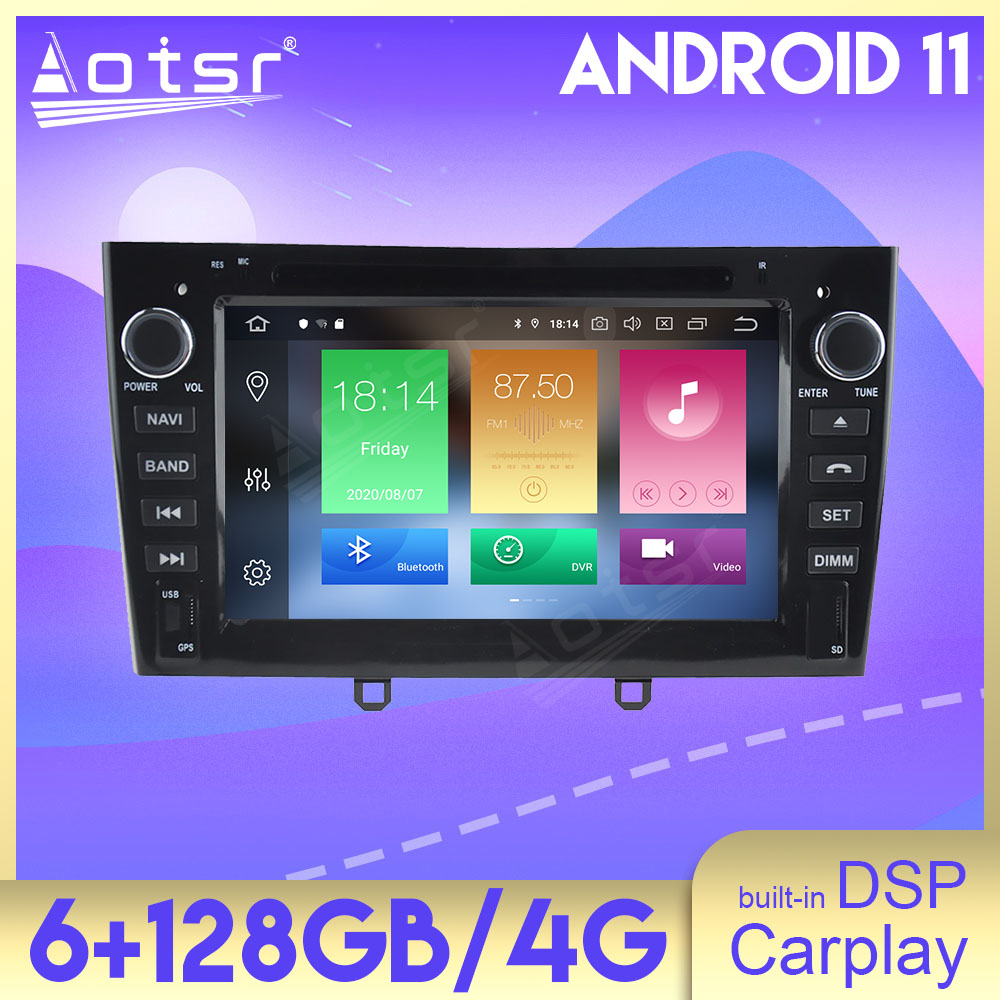 Android 11.0 4GB+128GB Car GPS Navigation Radio Screen Android System For Peugeot 407 2004 - 2010 Head Unit Auto Stereo Player HD