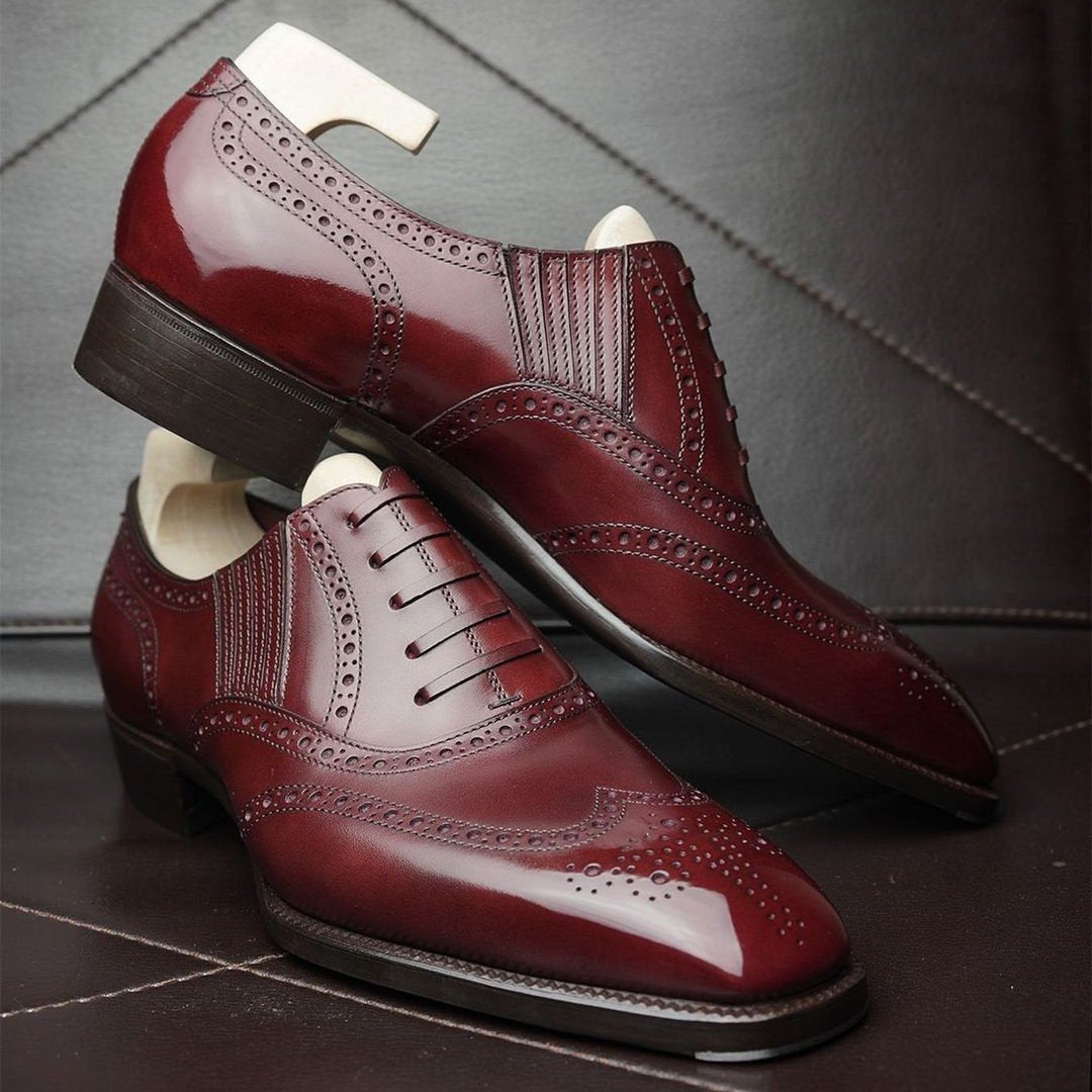 Red Classic Cordless Oxford Bullock Men's Leather Shoes